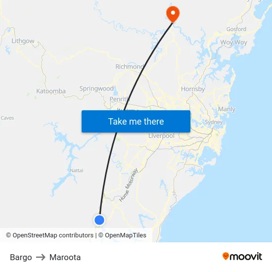 Bargo to Maroota map