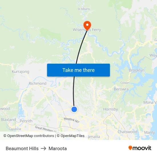 Beaumont Hills to Maroota map