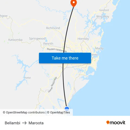 Bellambi to Maroota map