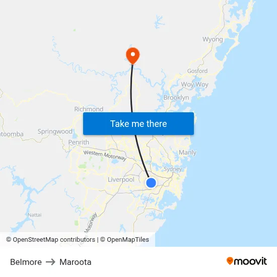 Belmore to Maroota map