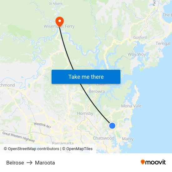 Belrose to Maroota map