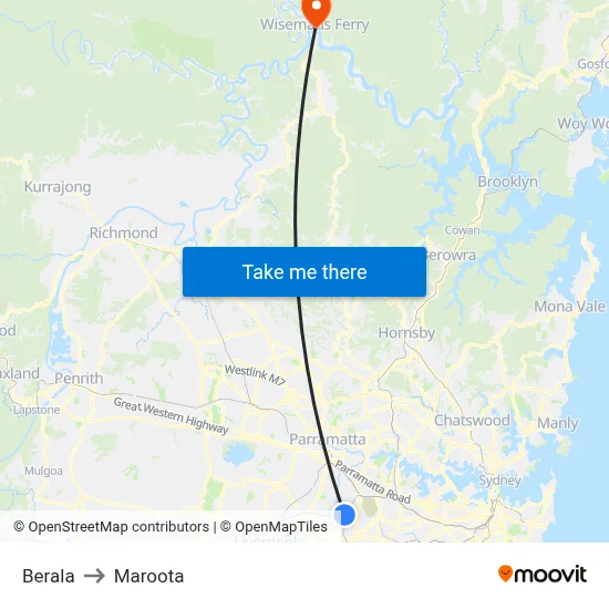 Berala to Maroota map