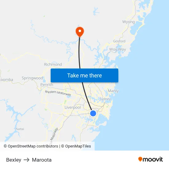 Bexley to Maroota map