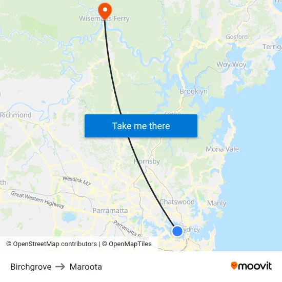 Birchgrove to Maroota map
