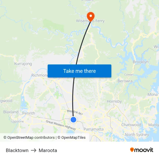 Blacktown to Maroota map