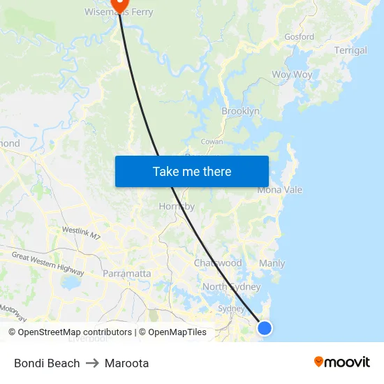 Bondi Beach to Maroota map