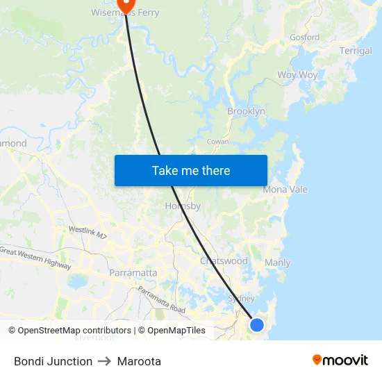 Bondi Junction to Maroota map