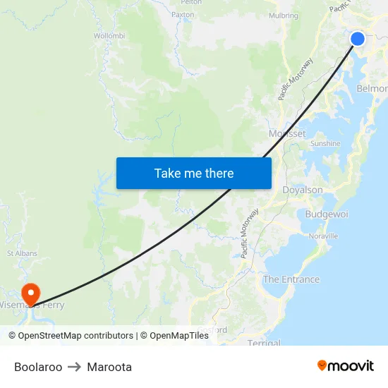 Boolaroo to Maroota map