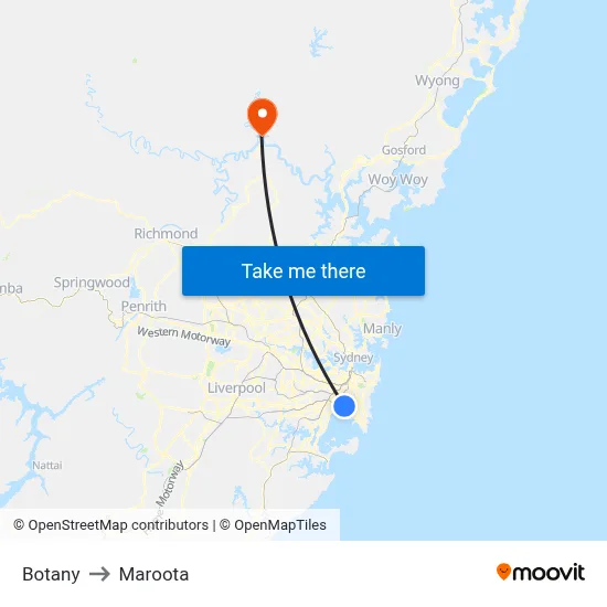 Botany to Maroota map