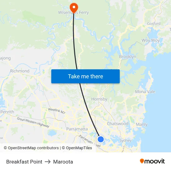 Breakfast Point to Maroota map
