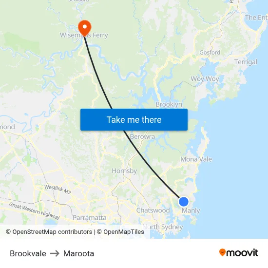 Brookvale to Maroota map