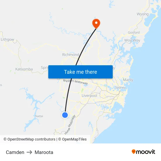Camden to Maroota map