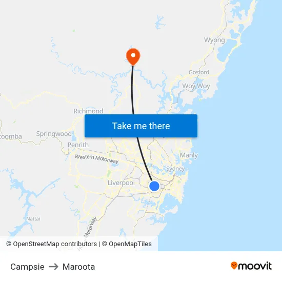 Campsie to Maroota map