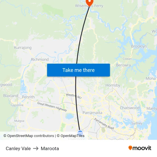 Canley Vale to Maroota map