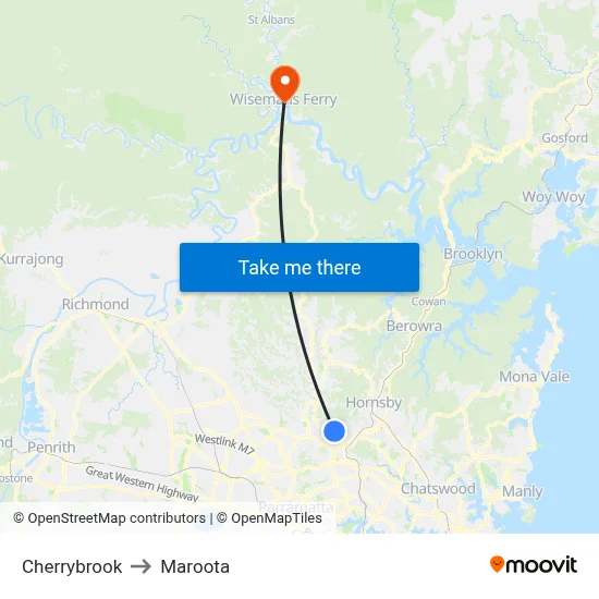 Cherrybrook to Maroota map