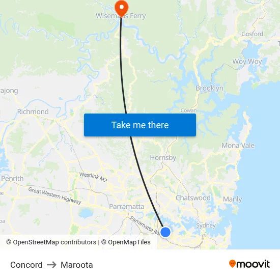 Concord to Maroota map
