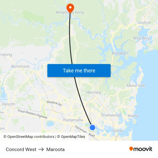 Concord West to Maroota map