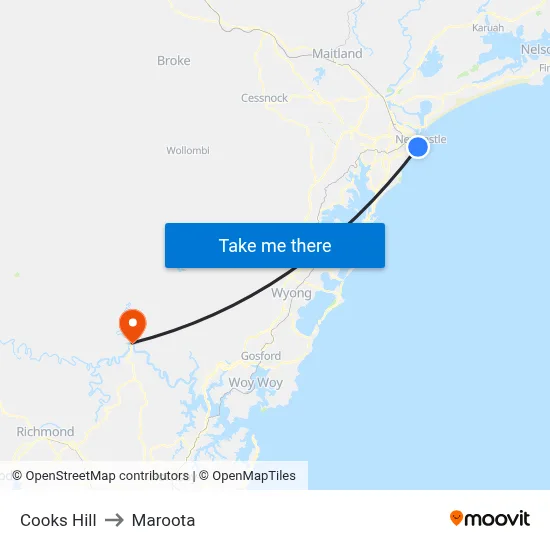 Cooks Hill to Maroota map