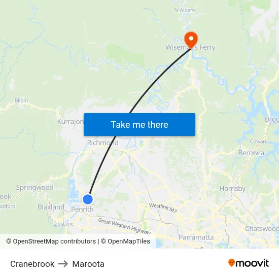 Cranebrook to Maroota map
