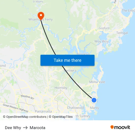 Dee Why to Maroota map