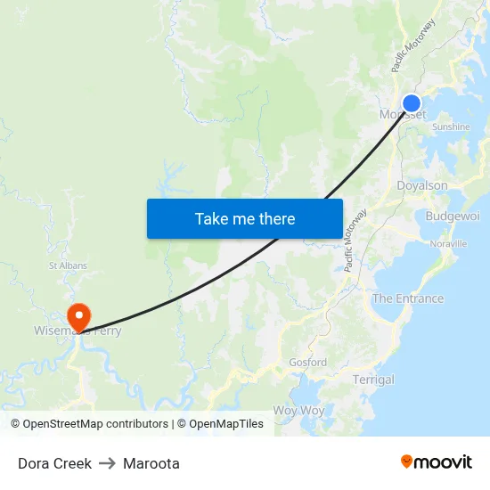 Dora Creek to Maroota map
