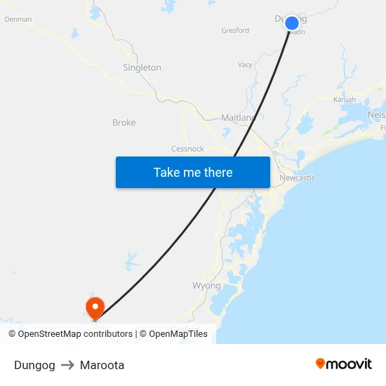 Dungog to Maroota map