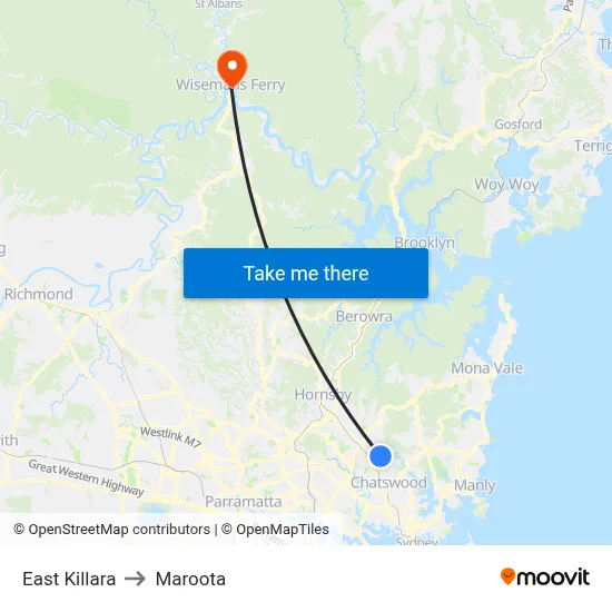 East Killara to Maroota map