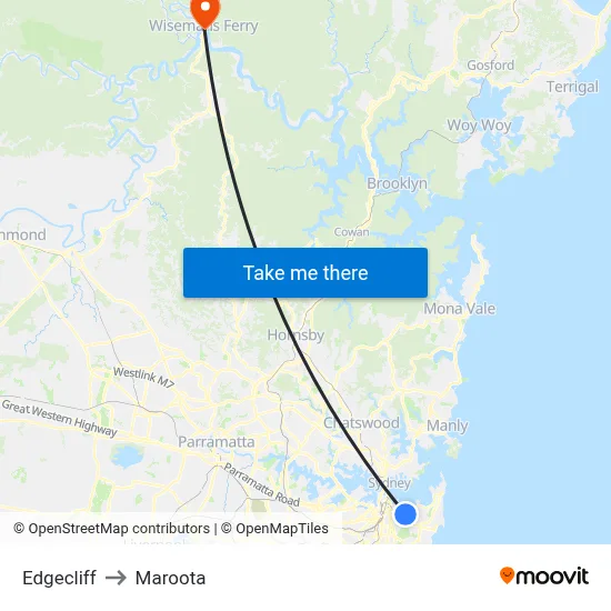 Edgecliff to Maroota map