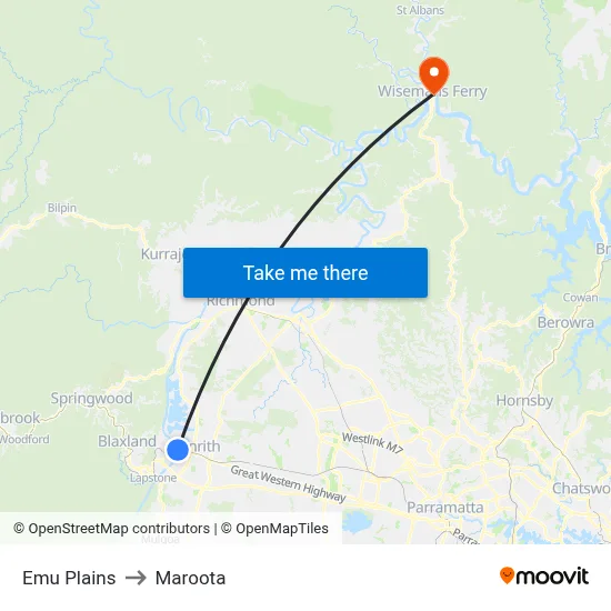 Emu Plains to Maroota map