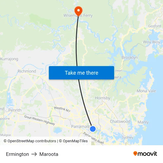Ermington to Maroota map