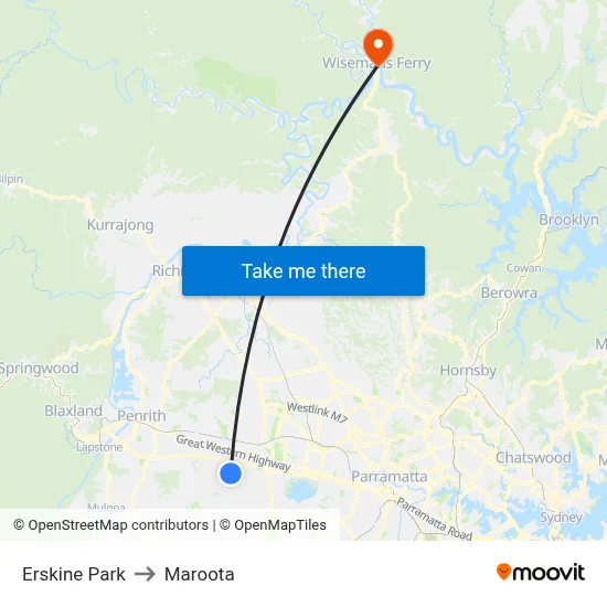 Erskine Park to Maroota map
