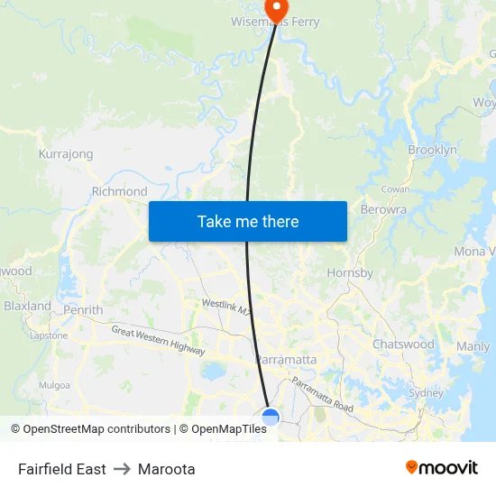 Fairfield East to Maroota map