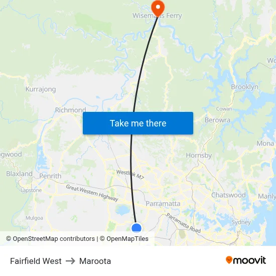 Fairfield West to Maroota map