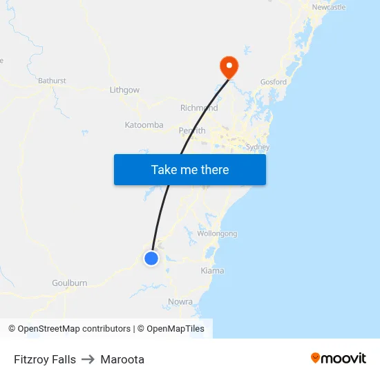 Fitzroy Falls to Maroota map