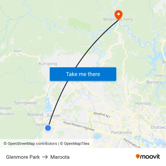 Glenmore Park to Maroota map