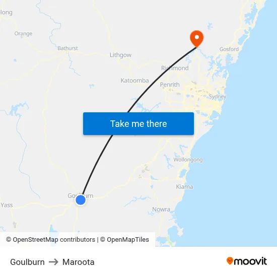Goulburn to Maroota map