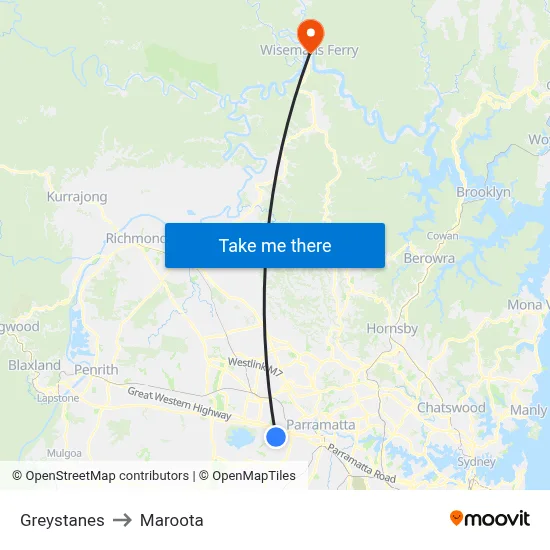 Greystanes to Maroota map