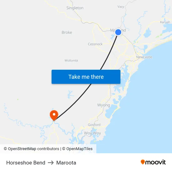 Horseshoe Bend to Maroota map