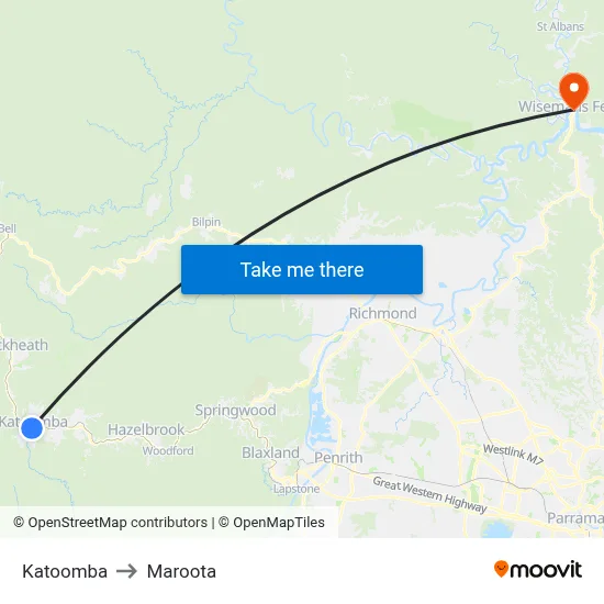 Katoomba to Maroota map