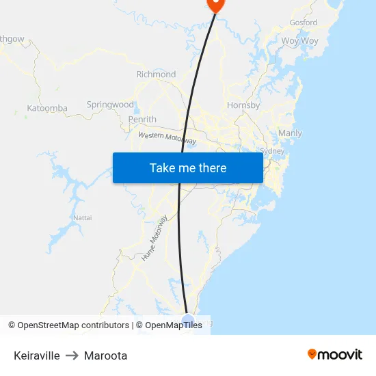 Keiraville to Maroota map