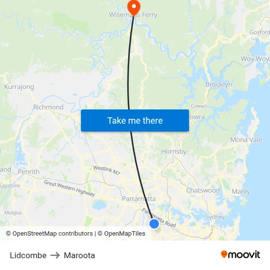 Lidcombe to Maroota map