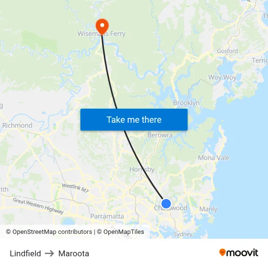Lindfield to Maroota map