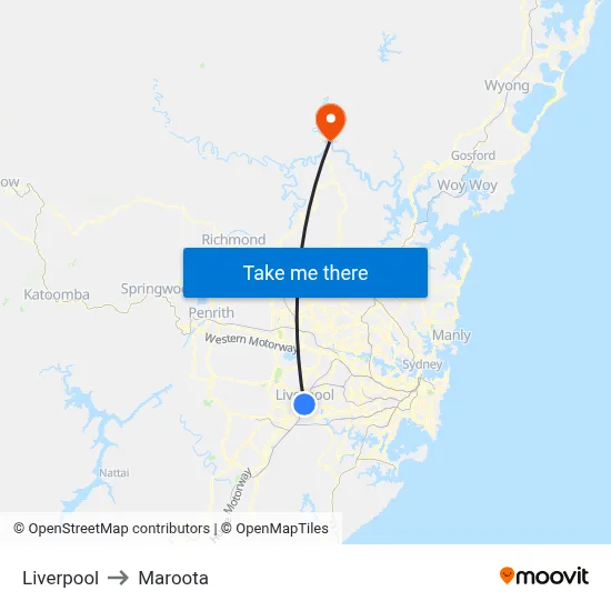 Liverpool to Maroota map