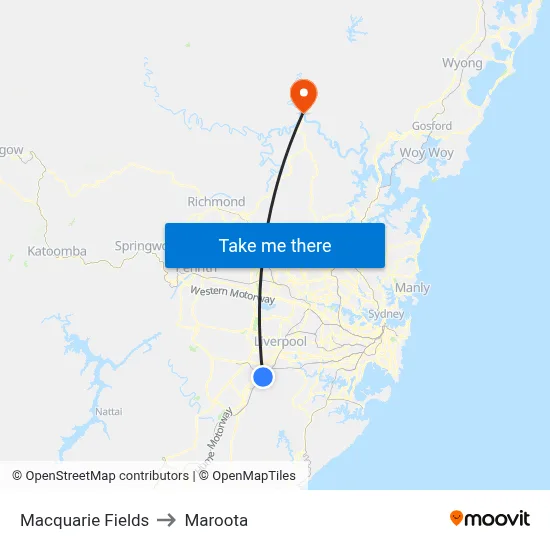 Macquarie Fields to Maroota map