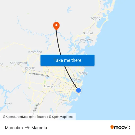 Maroubra to Maroota map