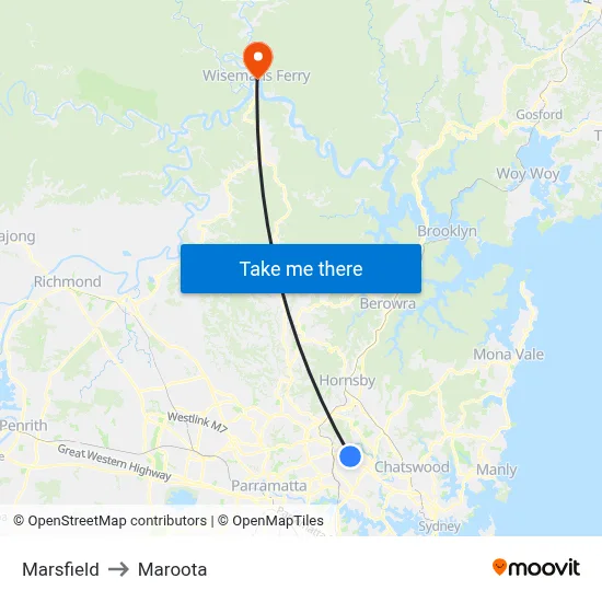 Marsfield to Maroota map