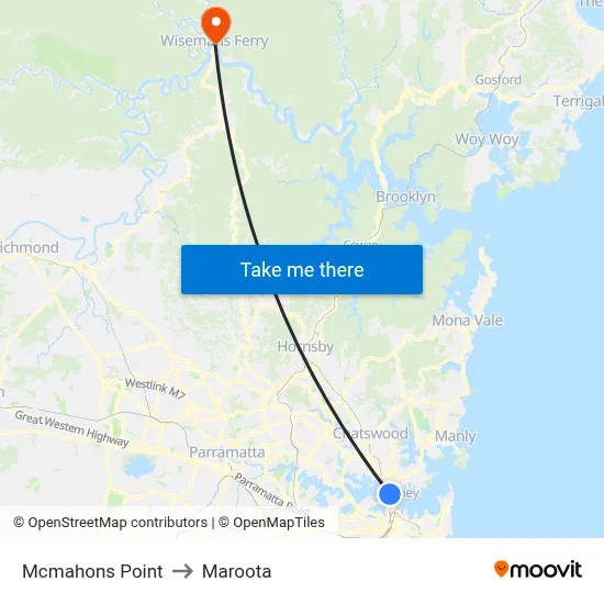 Mcmahons Point to Maroota map