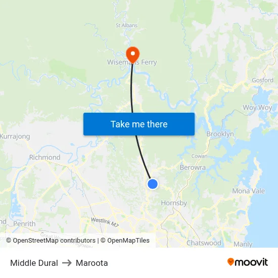 Middle Dural to Maroota map
