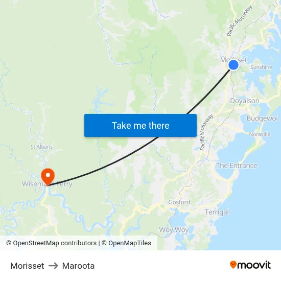 Morisset to Maroota map