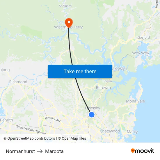 Normanhurst to Maroota map